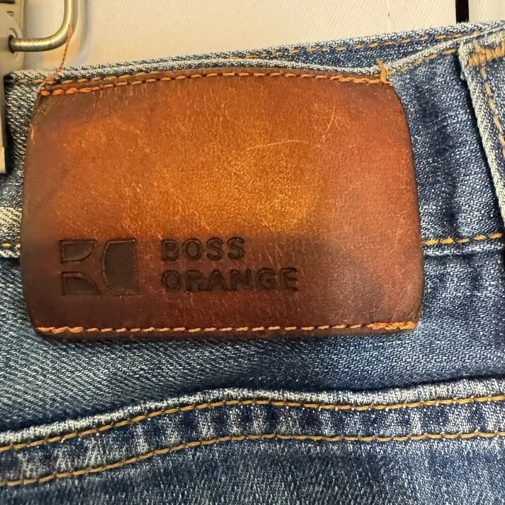 Boss Orange Men Jeans 34x34 Button Fly Distressed Raw Hem Straight Fit Y2K Denim